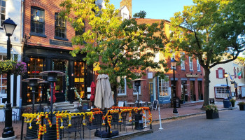 Uliczka z domami i kawiarniami w Alexandrii